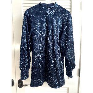 Camila Coelho Blue Long Sleeve Mock Neck Sequinced Dress Women's Sz S